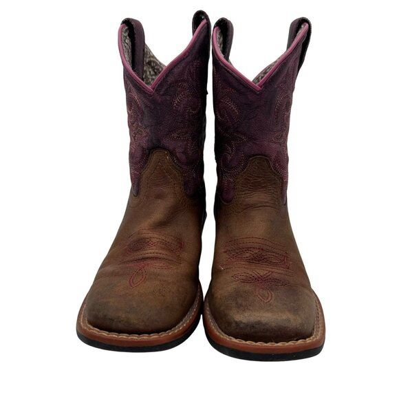 Dan Post Girls Western Boots Square Toe Purple/Brown Leather Size 12D - Picture 1 of 9